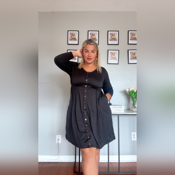 Dress Button Down Long Sleeve Crew Neck In Black Plus Size XL NEW 2026 - Picture 9 of 13